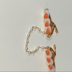 Sweater Guard Faux Pearl Shell and Faux Coral Gold Toned Metal